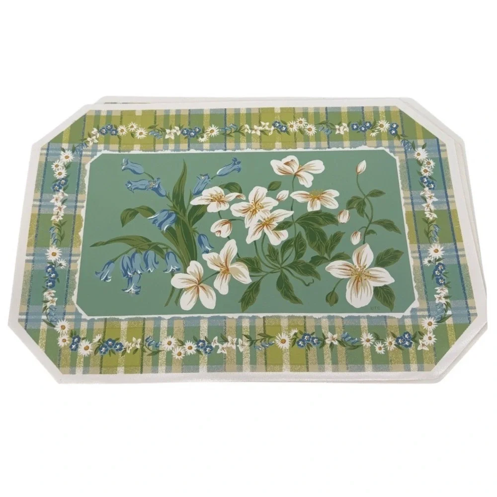 Essential Home Vinyl Placemat Shenandoah Floral Plaid Blue Green Set of 3***‎